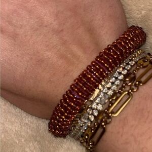 Elegant Gold and Red/  lavender double sided     Beaded Bracelet